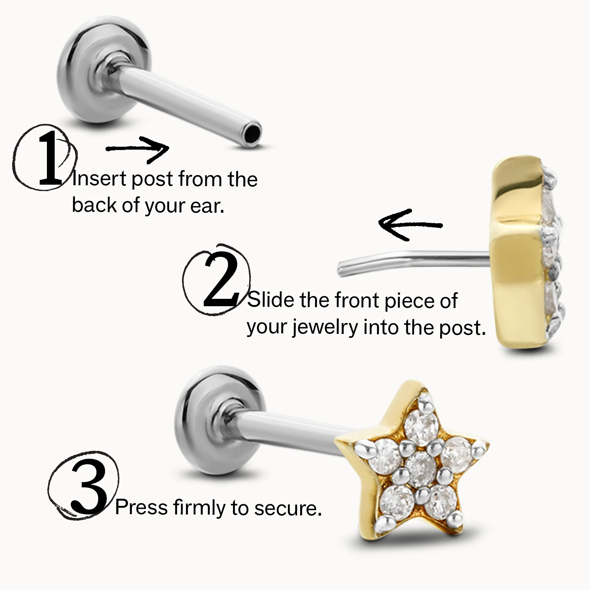 14k Crystal CZ Flat Back Stud - 2.5mm - Image 4
