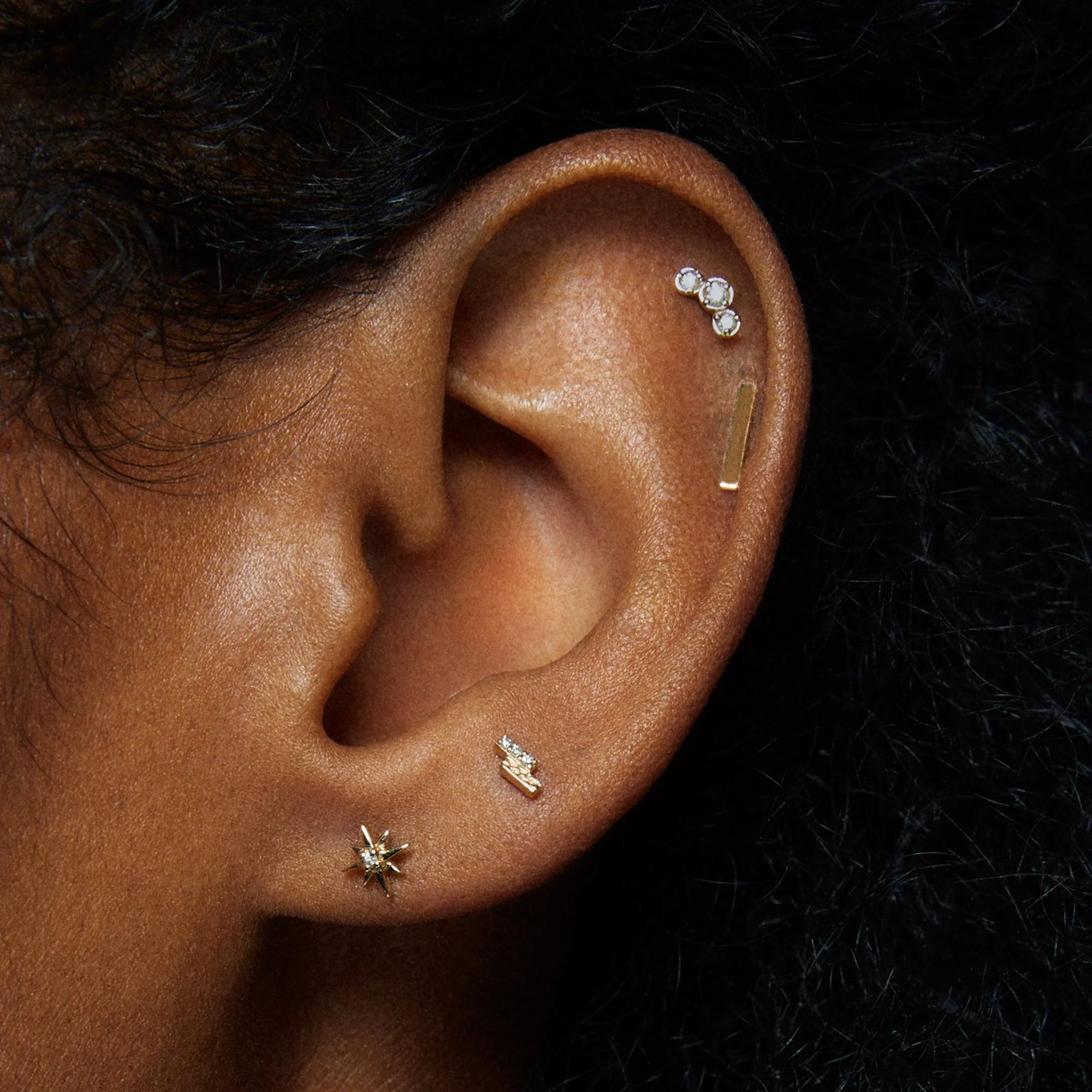 14k Flat Back Starburst Diamond Stud - Image 3