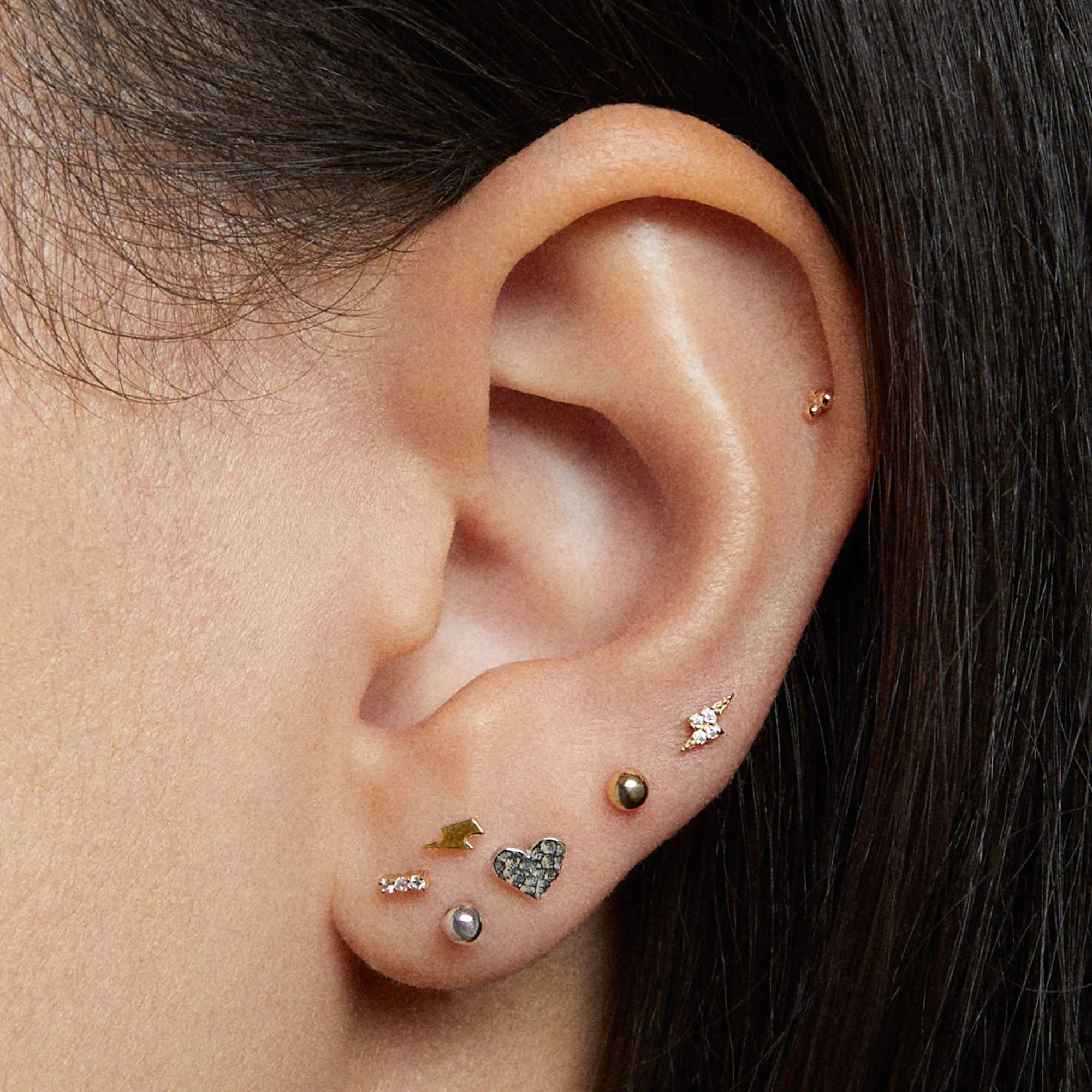 14k Mini Lightning Bolt Flat Back Stud - Image 2