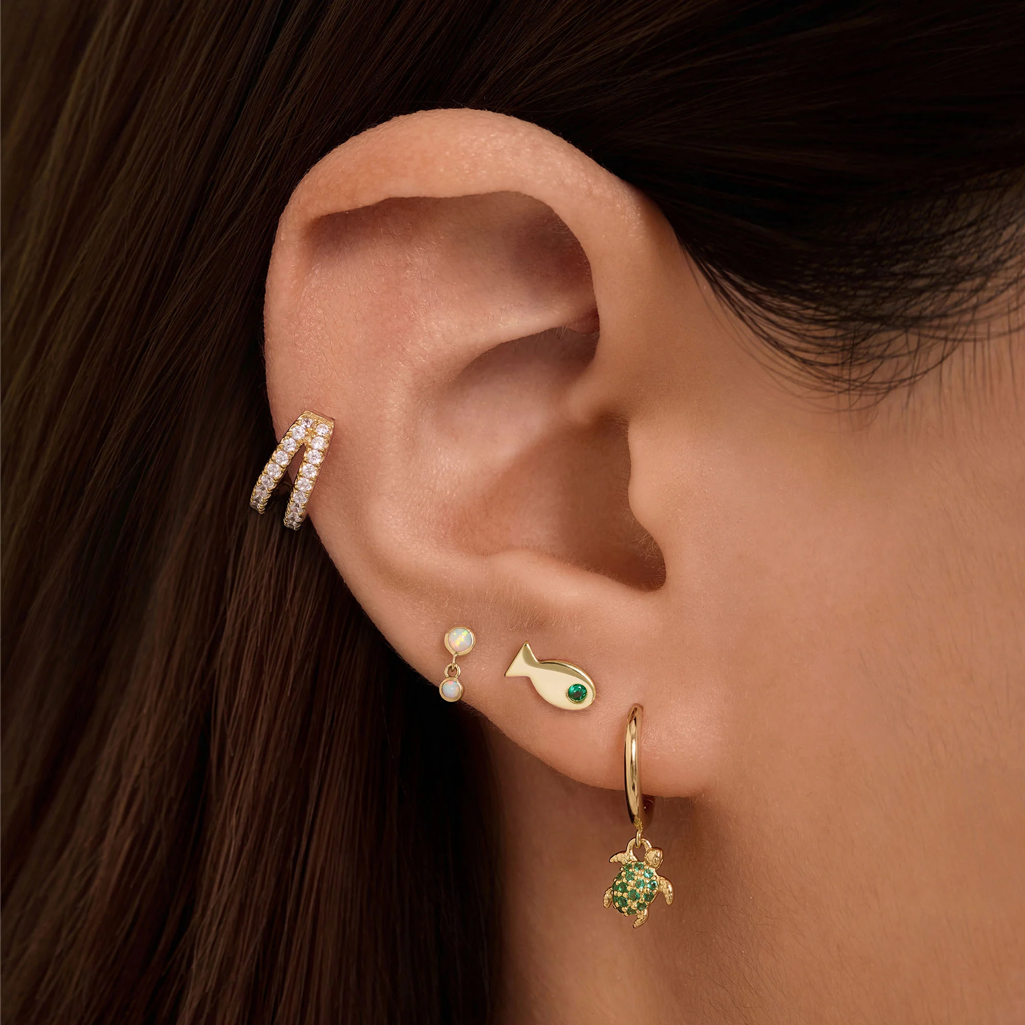Turtle CZ Charm Hoops - Image 2
